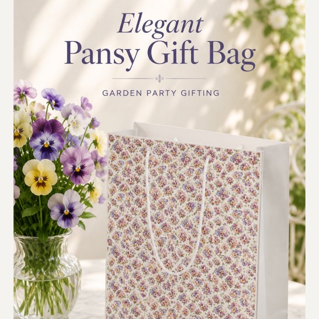 Eleganta botaniska penséer blommor (Elegant pansy floral gift bag with fresh pansies, garden party gift idea for birthdays and showers.)