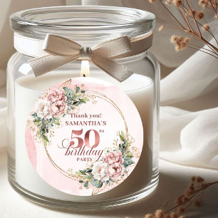 Eleganta Botaniska Rosa 50-årsdagsetiketter Runt Klistermärke