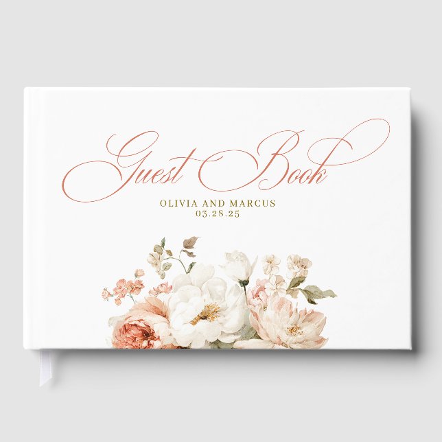 Eleganta botaniska rosor boho bröllop gästböcker (Framsida)