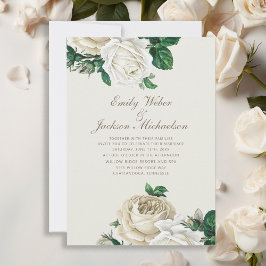 Eleganta botaniska rosor vita blommande krämfärgad inbjudningar
