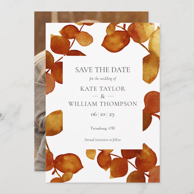 Eleganta botaniska terrakottablad Foto Spara Datumet (Fram/baksida)