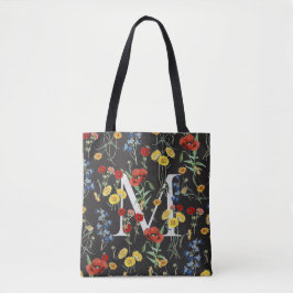 Eleganta botaniska vildblommor med namnmonogram tygkasse