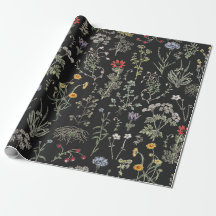 Eleganta botaniska vintage vilda blommor svarta
