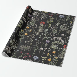 Eleganta botaniska vintage vilda blommor svarta presentpapper