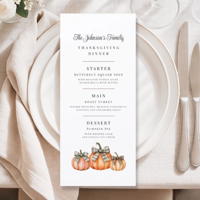 Eleganta Bow Pumpa Thanksgiving  Meny (Elegant Bow Pumpkins Thanksgiving Menu)