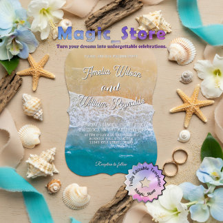 Eleganta bröllop havsvågor sand strand inbjudningar