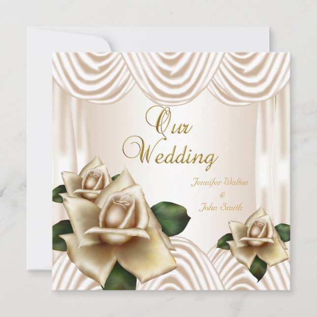 Eleganta bröllop Sepia Kräm Beige Rosor Inbjudningar (Framsida)