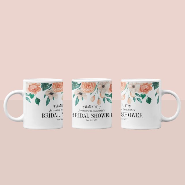 Eleganta bröllopsduschgåvor med persikablommor kaffemugg (Elegant Peach Floral Bridal Shower Custom Favors Coffee Mug
)
