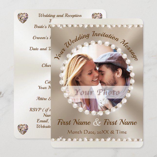 Eleganta bröllopsinbjudanden med foto, eller Rader Inbjudningar (Fram/baksida)