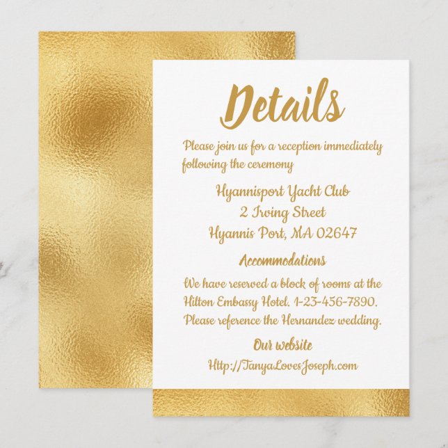 Eleganta bröllopsinstruktioner Detaljer Glam gold Inbjudningar (Fram/baksida)
