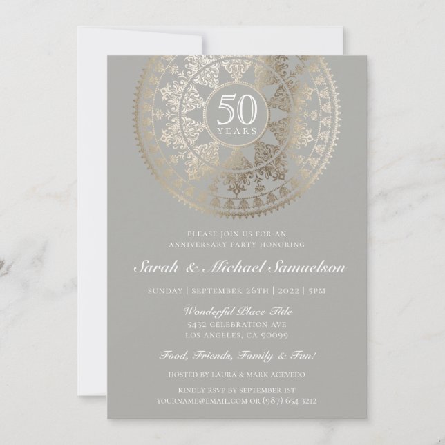 Eleganta bröllopsjubileumsinbjudningar guld folie inbjudningar (Framsida)