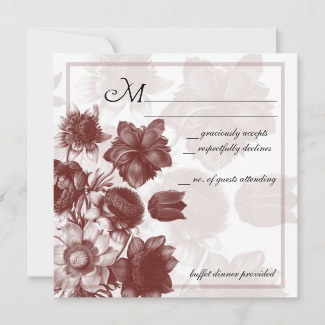 Eleganta bröllopskort för RSVP med vinröda blommor Inbjudningar (Framsida)