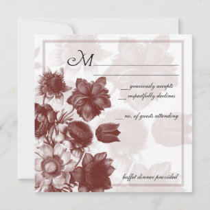 Eleganta bröllopskort för RSVP med vinröda blommor Inbjudningar