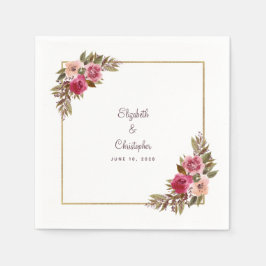 Eleganta bröllopsnamn Datum Blommig Guld Cocktail Pappersservett