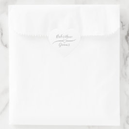 Eleganta brud- och brudgumnamn i silver och vitt hjärtformat klistermärke