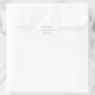 Eleganta brud- och brudgumnamn i silver och vitt hjärtformat klistermärke