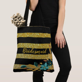 Eleganta brudtjej-rosa blommor med gyllene ränder tygkasse