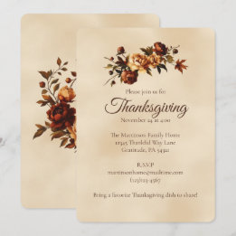 Eleganta bruna höstrosor Blommig Thanksgiving Inbjudningar