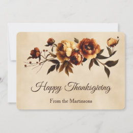 Eleganta Bruna Höstrosor Blommig Thanksgiving Julkort