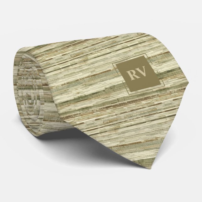 Eleganta bruna och taupe-ränder med monogram slips (Rullad)