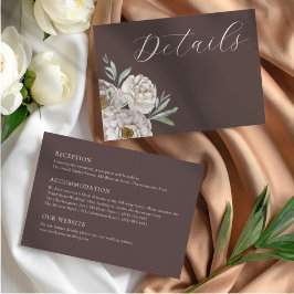 Eleganta bruna och vita blomsterdetaljer för bröll tilläggskort