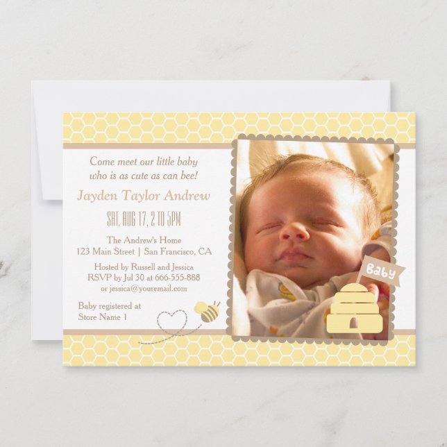 Eleganta Bumble Bee Baby Shower-inbjudningar Inbjudningar (Framsida)