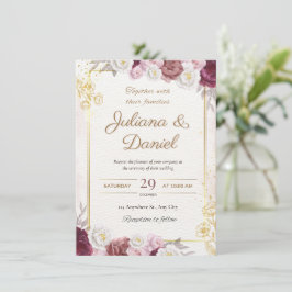 Eleganta burgunder &blush blomsterbröllopsinbjudni inbjudningar
