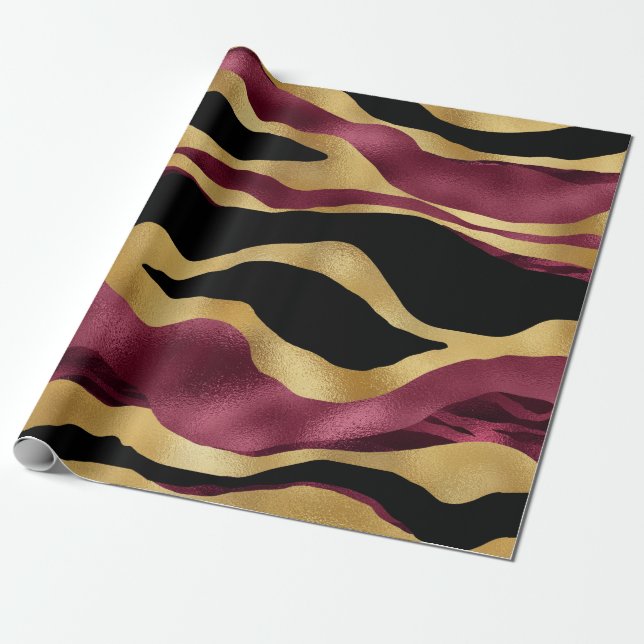 Eleganta Burgunderfärgade Tigerremsor Slående Djur Presentpapper (Utrullad)