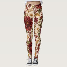Eleganta burgunderröda höstblommiga leggings