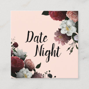 Eleganta burgunderröda och rosa blommor datum natt fyrkantigt visitkort