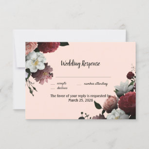 Eleganta burgunderröda och rosa blommor OSA kort