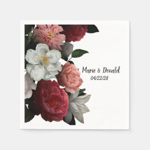 Eleganta burgunderröda och rosa blommor pappersservett