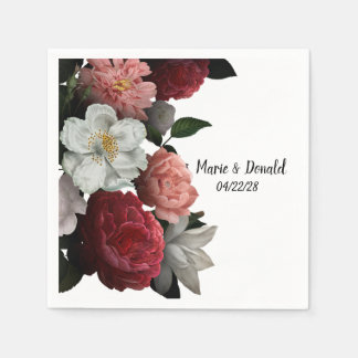 Eleganta burgunderröda och rosa blommor pappersservett