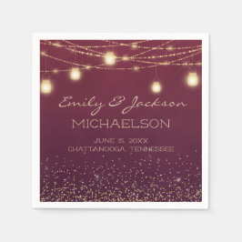 Eleganta Burgundy Guld Strängljus Lyktor Pappersservett