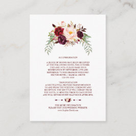 Eleganta Burgundy Marsala Blommiga Bröllopsdetalje Tilläggskort