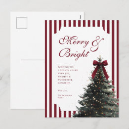 Eleganta Burgundy-ränder Merry & Bright Jul Helg Vykort