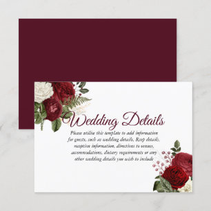 Eleganta Burgundy Röda Vita Blommiga Bröllopsdetal Inbjudningar