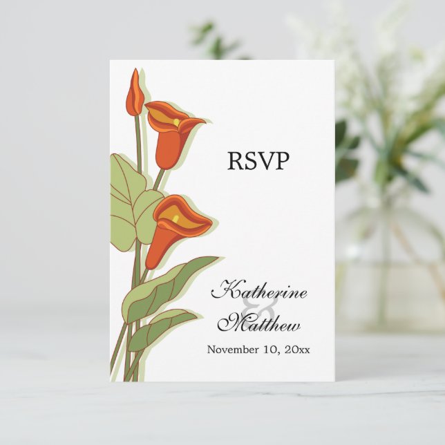 Eleganta Calla Lily i orange RSVP-kort Inbjudningar (Stående Fram)