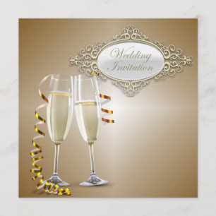 Eleganta Champagneglas Bröllopsinbjudan Inbjudningar