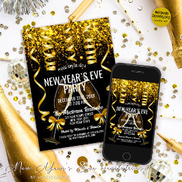 Eleganta champagneglas i guld för nyårsafton inbjudningar