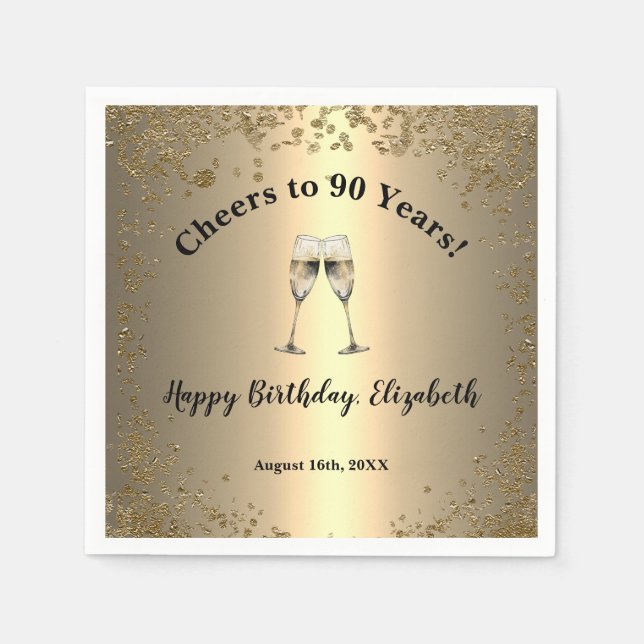 Eleganta Cheers Guld 90-årsdag Servetter (Framsidan)