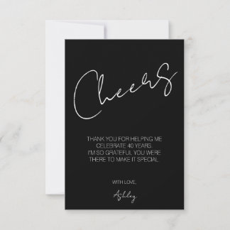 Eleganta Cheers Svart och Vitt Fyrtio 40-årsdag Tack Kort