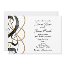 Eleganta Chic Art Svarta & Guld Bröllopsinbjudning