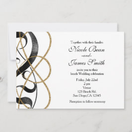 Eleganta Chic Art Svarta & Guld Bröllopsinbjudning Inbjudningar