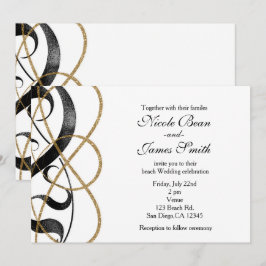 Eleganta Chic Art Svarta & Guld Bröllopsinbjudning Inbjudningar
