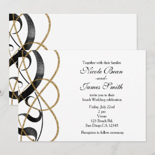 Eleganta Chic Art Svarta & Guld Bröllopsinbjudning Inbjudningar