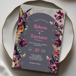 Eleganta chic blommor grått bröllopsinbjudan inbjudningar