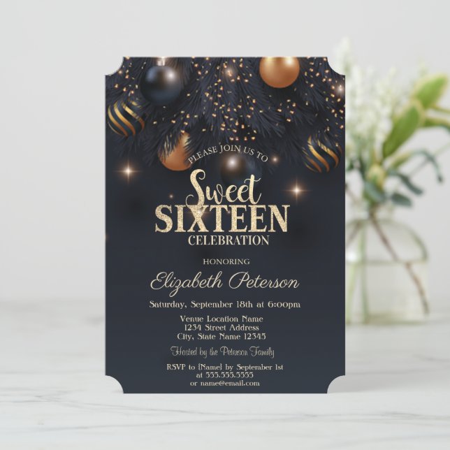 Eleganta Chic Ornamenter Sweet 16  Inbjudningar (Stående Fram)