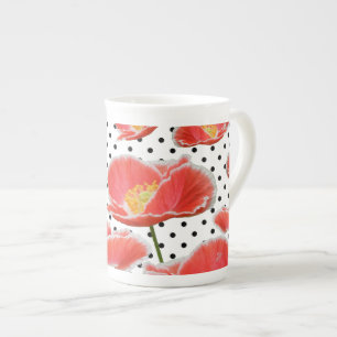 Eleganta chic röda vallmor och polka dots benporslin mugg