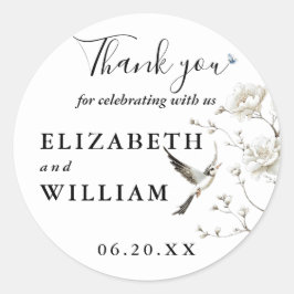 Eleganta Chinoiserie Blommiga Bröllop Tack Runt Klistermärke